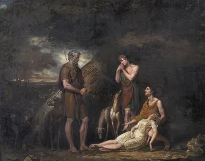 Imogen found in the cave of Belarius by Джордж Доу, 1808 — digital art print download
