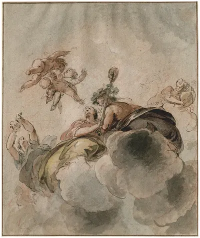 Bacchantes and putti amongst the clouds by Якоб де Вит — digital art print download