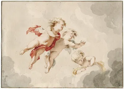 Three flying putti by Якоб де Вит — digital art print download
