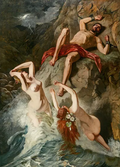 Prometheus, von den Okeaniden beklagt (I) by Вильгельм Трюбнер — digital art print download