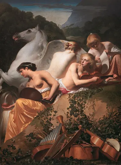 Four Muses and Pegasus by Цезарь Ван Эвердинген — digital art print download
