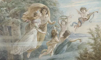 Das schwebende Königspaar Oberon und Titania, begleitet von weiteren Elfen by Леопольд Боде — digital art print download