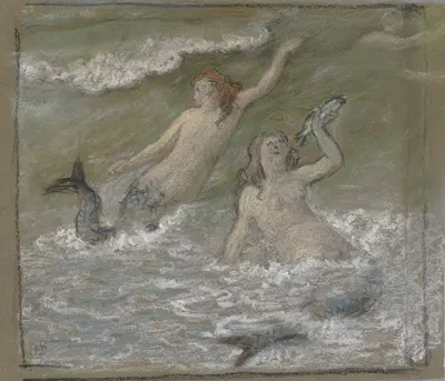 Three mermaids in the water by Отто Шольдерер — digital art print download