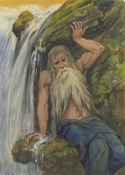 River god at a waterfall by Wilhelm Süs — digital art print download