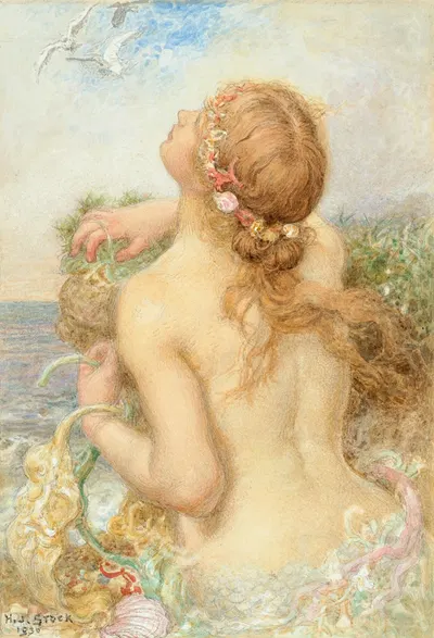 Mermaid rising from the sea by Генри Джон Сток, 1930 — digital art print download