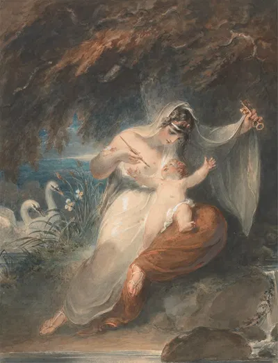 Nature unveils herself to the infant Shakespeare; Thomas Gray, The Progress of Poesy, III.1 by William Hamilton — digital…