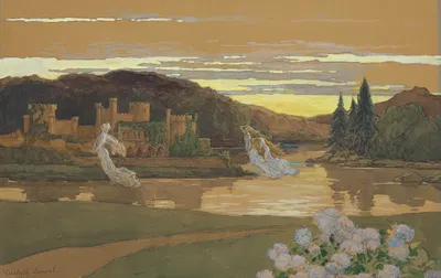 Floating nymphs by a castle by Элизабет Сонрель — digital art print download