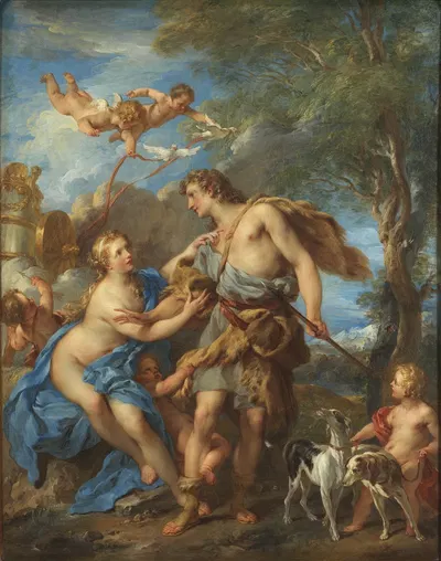 Venus and Adonis by Франсуа Лемойн, 1729 — digital art print download