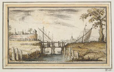 Footbridge with Bastion and Ships in Distance by Гаспар ван Эйк — digital art print download