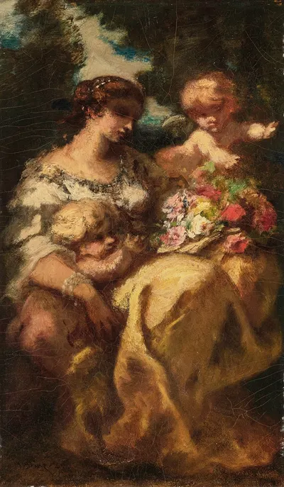 Le Bouquet, ou Comblée de fleurs et d'amour by Нарцисс-Виржиль Диаз де Ла Пенья, 1847 — digital art print download