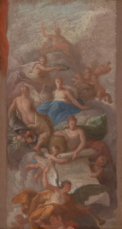Gratitude Crowned by Peace, with Other Allegorical Figures of Industry, Fame and Plenty by Sir James Thornhill — digital…