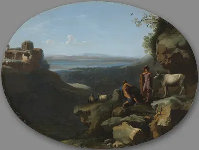 Mercury and Argus in a Landscape by Дирк ван дер Лиссе, c. 1635 — digital art print download