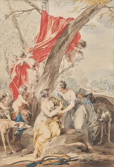 Jupiter (in the guise of Diana) and Callisto by Якоб де Вит, 1733 — digital art print download