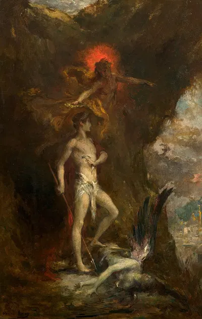 Oedipus conquers the Sphinx by Анри Леопольд Леви — digital art print download