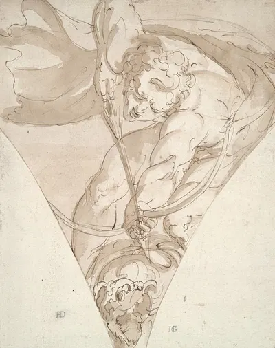 Apollo Killing the Python, study for a spandrel in the Palazzo Antonio Doria (Palazzo della Prefettura), Genoa by Luca…