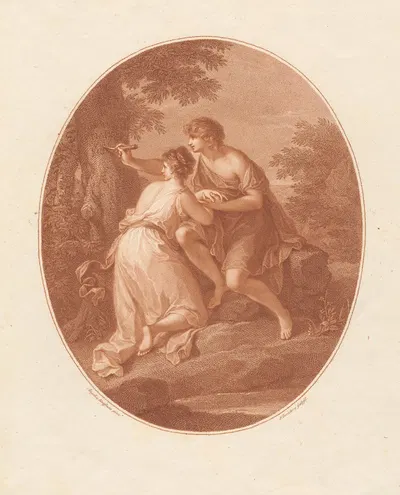 Paris and Oenone by Анжелика Кауфман, 1780 — digital art print download