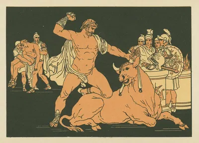 Entellus killing the bull by Bartolomeo Pinelli, 1878 — digital art print download