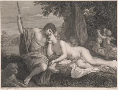 Venus relating to Adonis the Story of Hippomenes and Atlanta by Benjamin West, 1769 — digital art print download