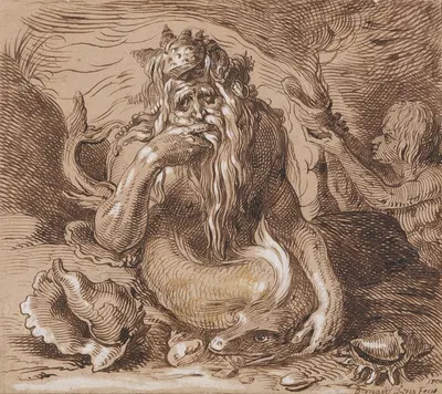A Triton holding a Fish by Бернард Ленс II, 1700 — digital art print download