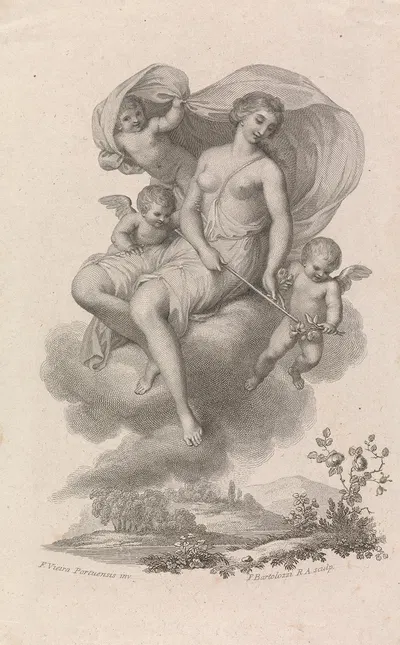 Venus with three Cupids in the Sky by Francis Vieira, 1800 — digital art print download