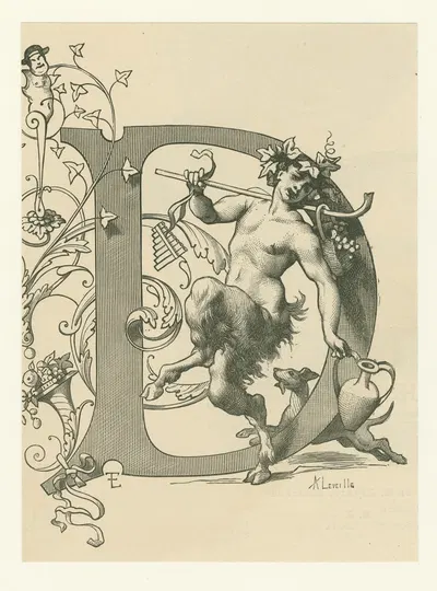 Initial 'D' with satyr by François Emile Ehrmann, 1881 — digital art print download