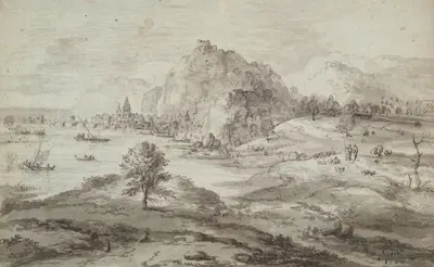 Mountainous Landscape with Harbor and City by Matthys Cock — digital art print download
