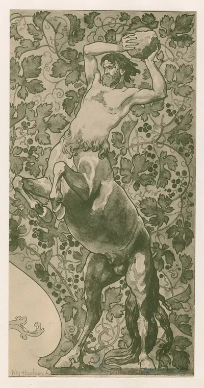 Rearing centaur poised to heave a rock by Georg Sturm, 1895 — digital art print download