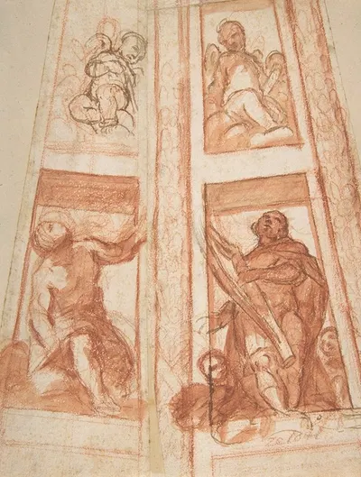Design for the Decoration of a Cupola with a Prophet, King David and Two Putti by Маттиа Прети — digital art print download