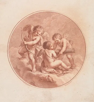 Three Cupids With Bows & Arrows, And Two Doves by Джованни Баттиста Чиприани — digital art print download