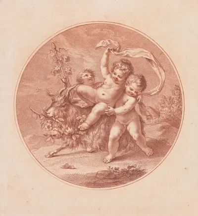 Three Putti And A Goat by Джованни Баттиста Чиприани — digital art print download