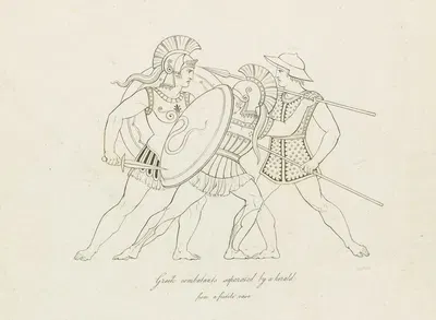 Greek combatants separated by a herald; from a fictile vase by Henry Moses, 1812 — digital art print download