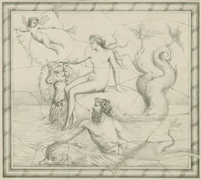 Europa riding on the bull through the waves, led by Poseidon by И. Г. Бах, 1872 - 1887 — digital art print download