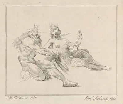 Two Mythological Figures by Джон Гамильтон Мортимер — digital art print download