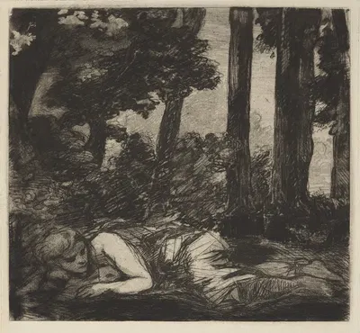 Nymph lying on the banks of a stream by Феликс Браккемонд — digital art print download