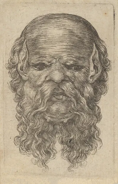 Mask of a Bald Man with Pointed Ears and a Long, Parted Beard by Франсуа Шово, 1635–1645 — digital art print download