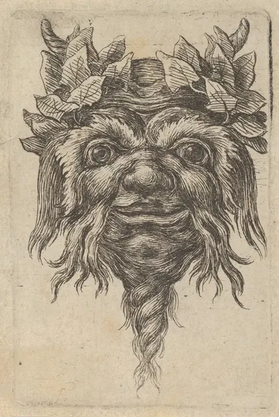 Satyr Mask with a Spiral-Shaped Beard and Ivy Grouped Around Each Horn by Франсуа Шово, 1635–1645 — digital art print…