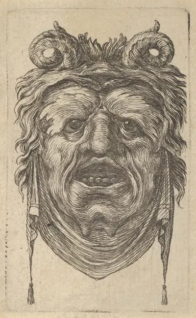 Satyr Mask with Curled Horns, Leafy Eyebrows and a Cloth Hanging Beneath the Chin by Франсуа Шово, 1635–1645 — digital art…