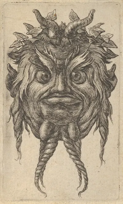 Satyr Mask with Horns and a Twisted Beard Wearing an Ivy Wreath by Франсуа Шово, 1635–1645 — digital art print download