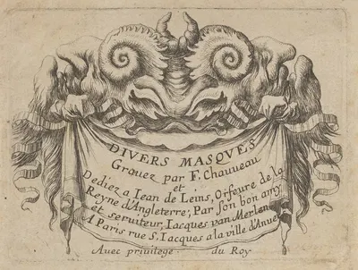 Title Plate with Two Satyr Heads by Франсуа Шово, 1635–1645 — digital art print download
