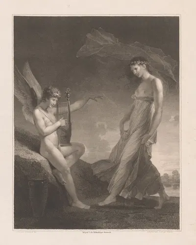 Cupid with harp gives a young woman a dance lesson by Жак Луи Копия — digital art print download