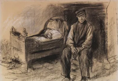 Bauer an der Wiege – Der Witwer by Макс Либерман, 1890 — digital art print download