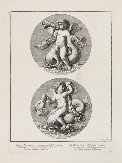 Little Cupids that play with the dolphins by Жан Ле Потр, 1673 — digital art print download