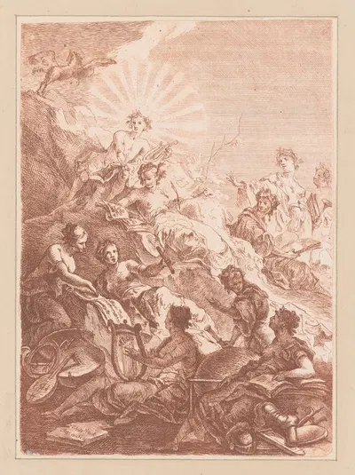 Apollo with the Muses on Parnassus by Johann Christian Thomas Winck — digital art print download