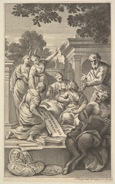 Allegorical composition celebrating the Humanities by Николас Дорини, 1695 — digital art print download