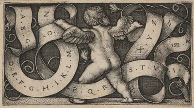 The genius with the alphabet by Sebald Beham, 1542 — digital art print download