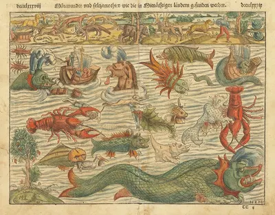 Chart of Sea Monsters by Себастьян Мюнстер, 1570 — digital art print download