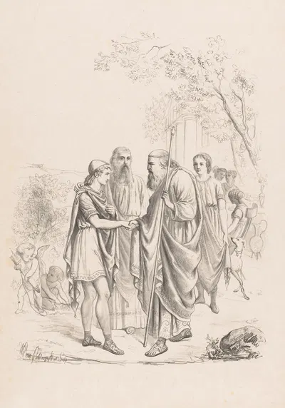 Telemachus visits Nestor on the island of Pylon by Виллемус Петрюс ван Гелдорп, 1870 — digital art print download