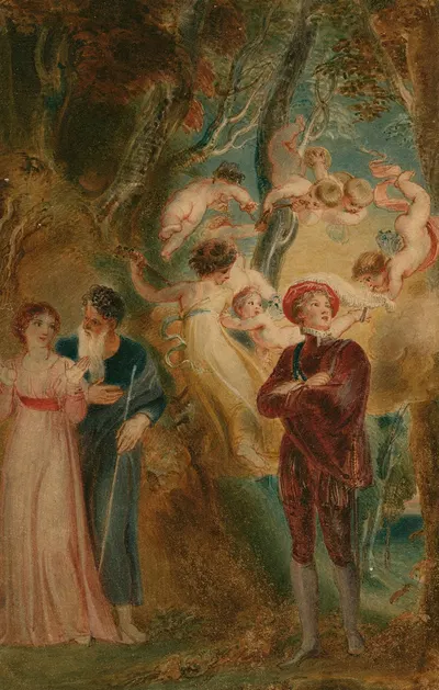 The tempest, Ferdinand, Miranda, Prospero and Ariel by Томас Стотард — digital art print download