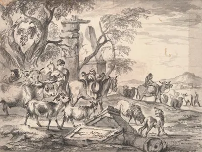 Cattle and shepherds near ruins late by Михиел Карре — digital art print download