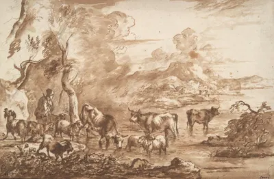 Cattle in a watering place by Michiel Carree — digital art print download